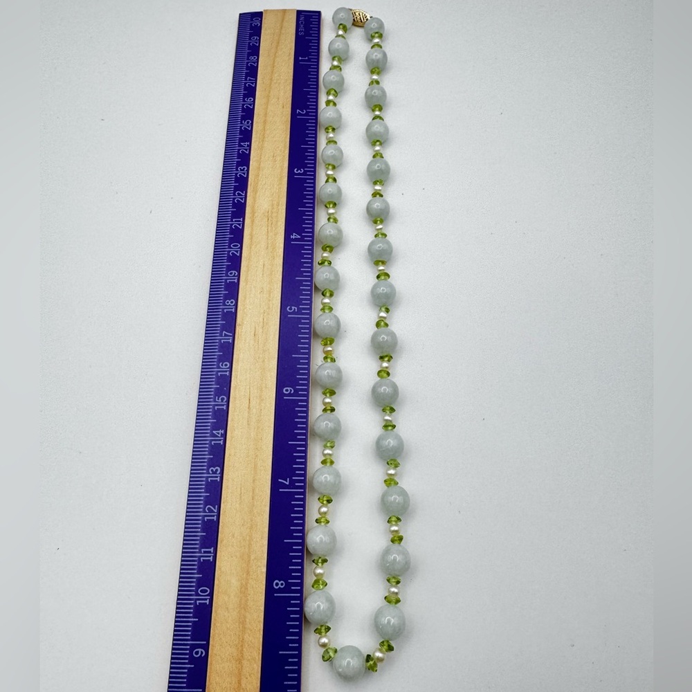 Gold Stone Jewelry Jade Pearl Peridot 14k Clasp Beaded Strand Necklace G.S.J. - Picture 12 of 12